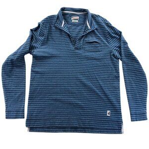 Johnnie-O Hangin Out Mens Polo Shirt Medium Blue Striped Long Sleeve Knit Cotton